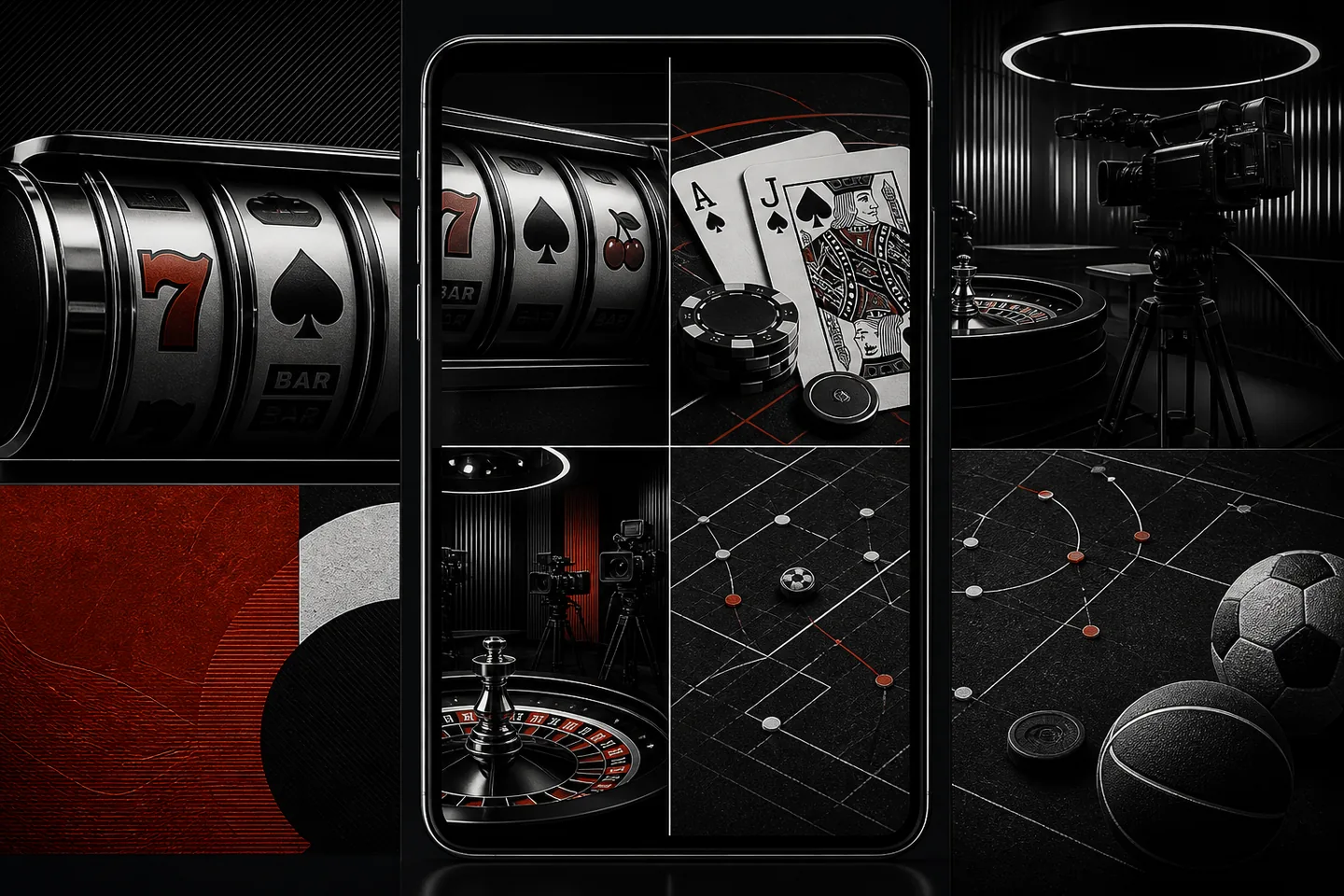 Composição com slots, cartas, roleta ao vivo e contexto esportivo