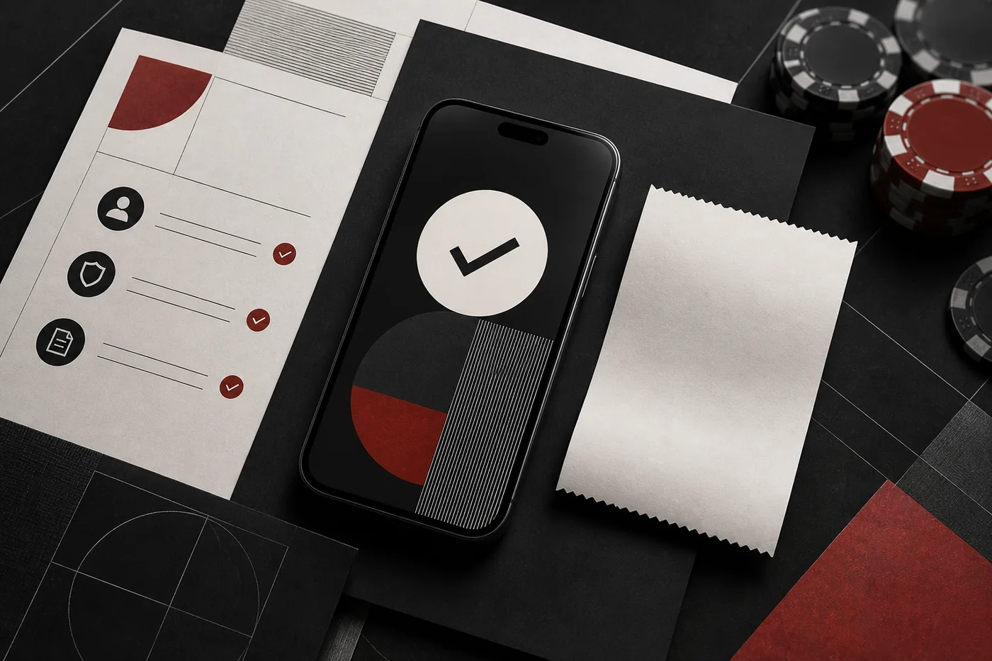 Celular, comprovante e ficha de verificação em contexto de pagamento